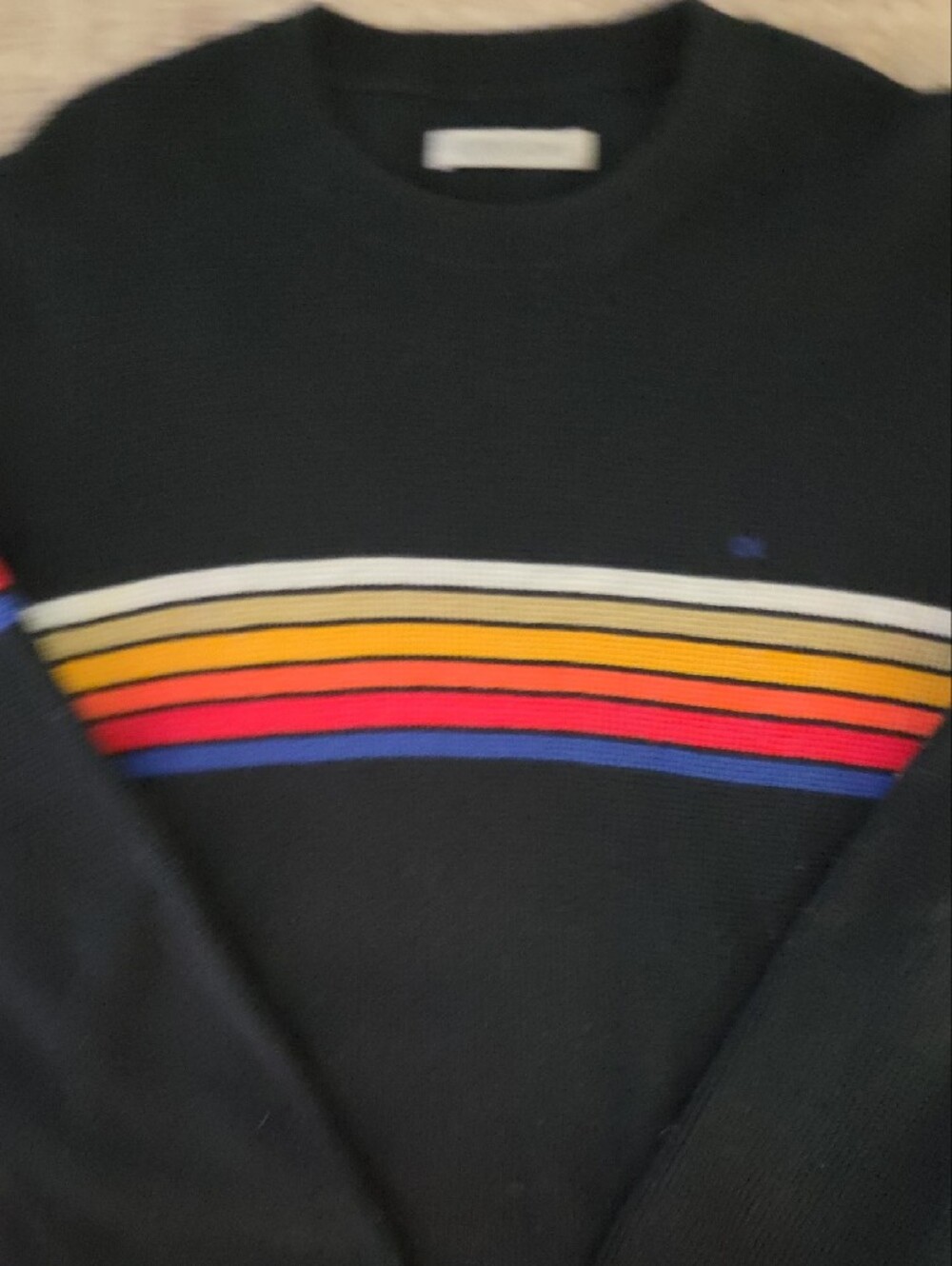 Outerknown Nostalgic Striped Waffle Knit Sweater Black Rainbow Men's Large - Picture 4 of 6
